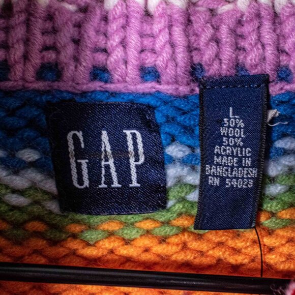 GAP Multicolor Striped Sweater Y2K Chunky Knit Turtleneck Holiday Large Womens - Picture 7 of 9